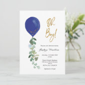 Ballon Oh Boy Baby shower Uitnodiging (Staand voorkant)