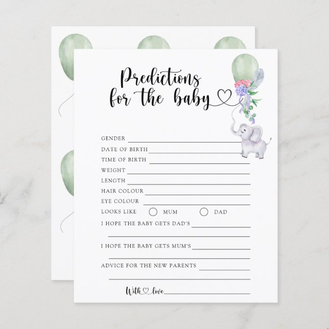 Ballon & Olifant - baby voorspellingen en advies (Voorkant / Achterkant)