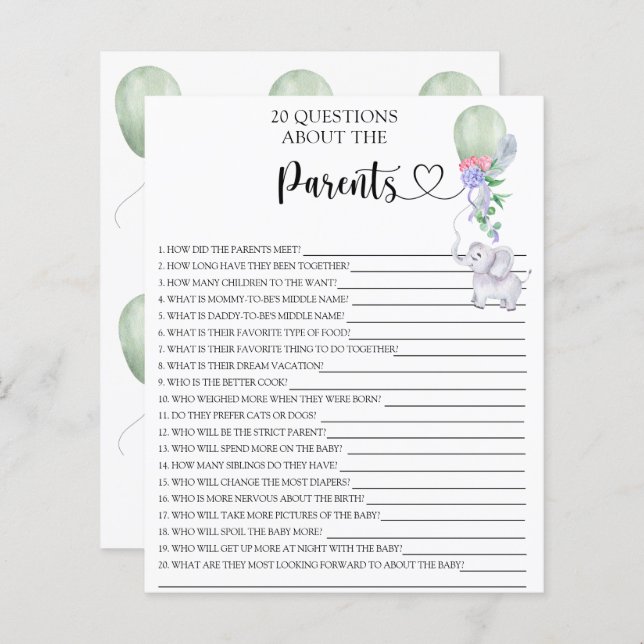 Ballon & Olifant spelletjes over de ouders (Voorkant / Achterkant)