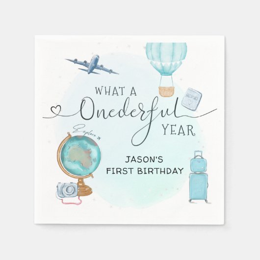 Ballon ONEderful Jaar 1e Eerste Verjaardag Servet (Voorkant)