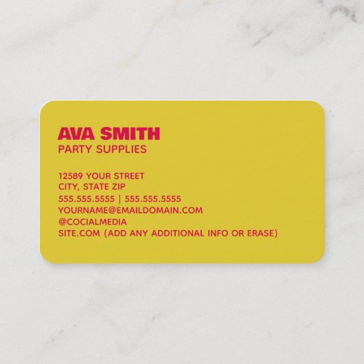 Ballon Party-decor Visitekaartje (Achterkant)