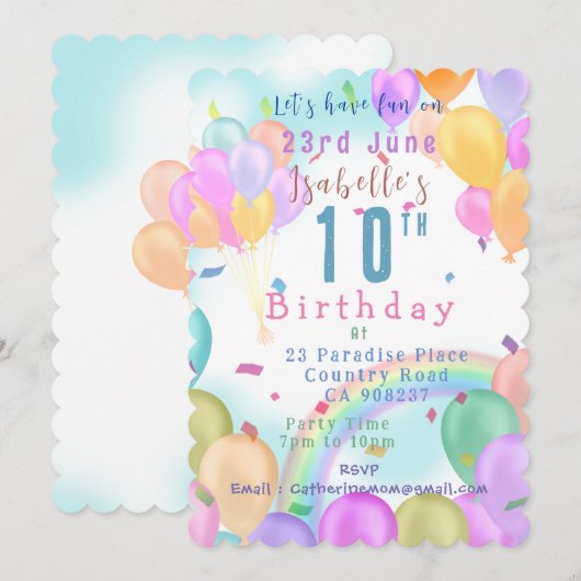 Ballon Pastel Verjaardag Kaart (Voorkant / Achterkant)