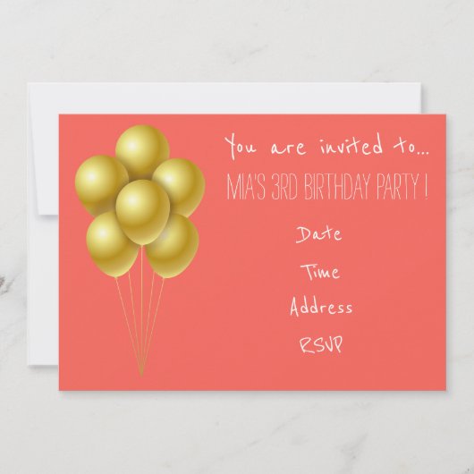 Ballon peuter jong meisje verjaardagsfeest kaart (Voorkant)