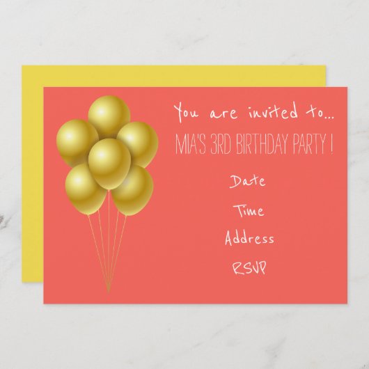 Ballon peuter jong meisje verjaardagsfeest kaart (Voorkant / Achterkant)