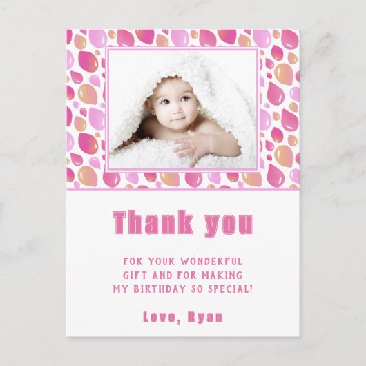 Ballon Pink Girl Kind Foto Birthday Dank je Briefkaart (Voorkant)