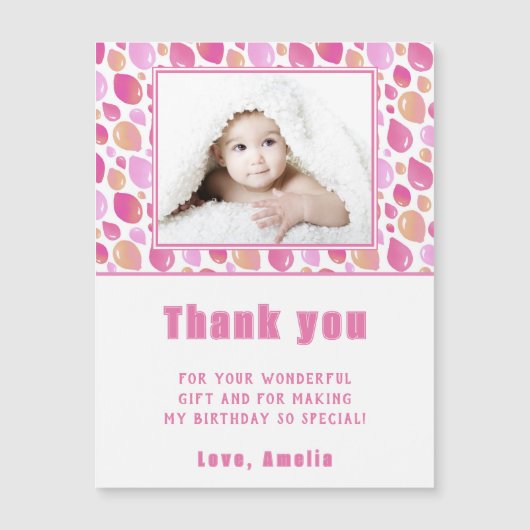 Ballon Pink Girl'sFoto Birthday Dankjewel Magnet (Voorkant)