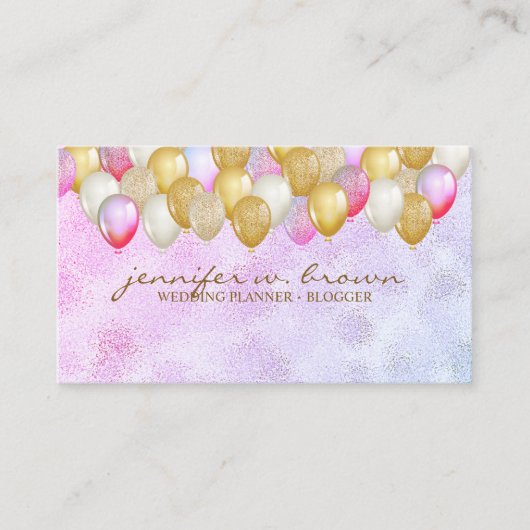 Ballon Planner Gold Pink Paars Visitekaartje (Voorkant)