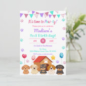 Ballon Puppy Girl Paw-ty Green Point Birthday Kaart (Staand voorkant)