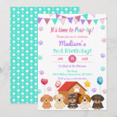 Ballon Puppy Girl Paw-ty Green Point Birthday Kaart (Voorkant / Achterkant)