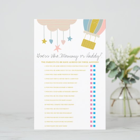 Ballon raad wie, mama of papa Baby shower Game (Staand voorkant)