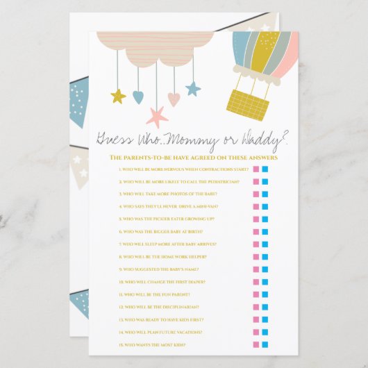 Ballon raad wie, mama of papa Baby shower Game (Voorkant / Achterkant)