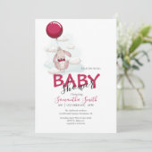 Ballon Rabbit Baby shower Invitation Aankondiging (Staand voorkant)