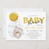 Ballon Rabbit Baby shower Invitation Aankondiging (Voorkant)