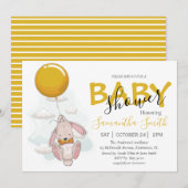 Ballon Rabbit Baby shower Invitation Aankondiging (Voorkant / Achterkant)