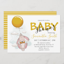 Ballon Rabbit Baby shower Invitation Aankondiging