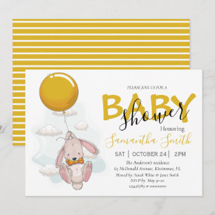 Ballon Rabbit Baby shower Invitation Aankondiging