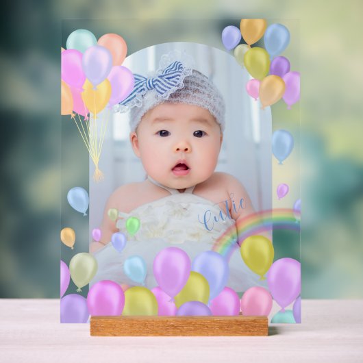 Ballon Rainbow Baby Foto Acryl Bord (Neutraal)