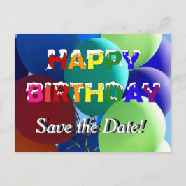 Ballon Rainbow Birthday Bewaar de datum Aankondigingskaart