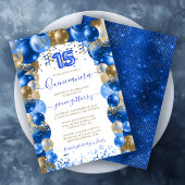 Ballon Royal Blue Gold Sparkle Quinceañera Kaart