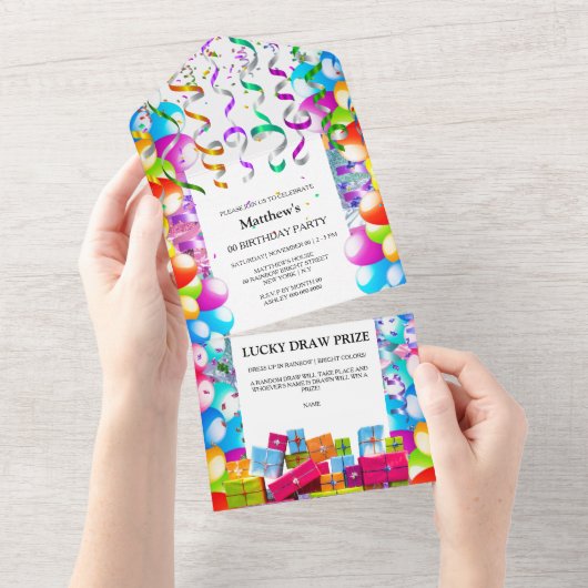 Ballon stroomlijnt kinderen verjaardagsfeest all in one uitnodiging (Afscheurbaar)