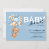 Ballon Teddy Bear Blue Baby Shower-uitvindingen Aankondiging (Voorkant)