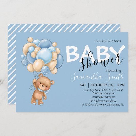 Ballon Teddy Bear Blue Baby Shower-uitvindingen Aankondiging (Voorkant / Achterkant)