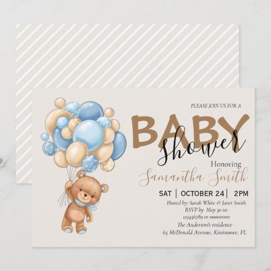 Ballon Teddy Bear Brown Baby Shower-uitvindingen Aankondiging (Voorkant / Achterkant)