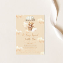 Ballon Teddy Bear Neutral Baby shower Invitation