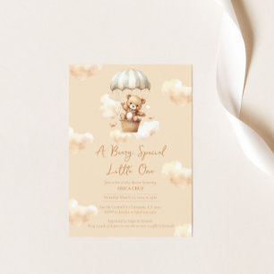 Ballon Teddy Bear Neutral Baby shower Invitation Kaart