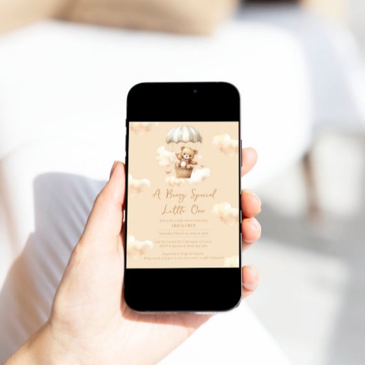 Ballon Teddy Bear Neutral Baby shower Invitation Kaart