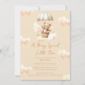 Ballon Teddy Bear Neutral Baby shower Invitation Kaart (Voorkant)