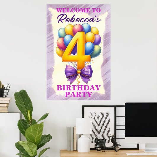Ballon Thema 4e Verjaardag Poster (Thuiskantoor)