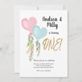 Ballon Twin Boy and Girl Birthday Invitation Kaart (Voorkant)