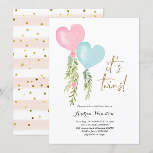 Ballon Twin Boy Girl Baby shower Kaart