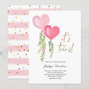 Ballon Twin Girl Baby shower Kaart