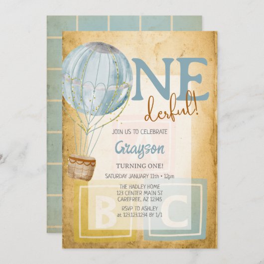  ballon Uitnodiging eerste verjaardag (Voorkant / Achterkant)