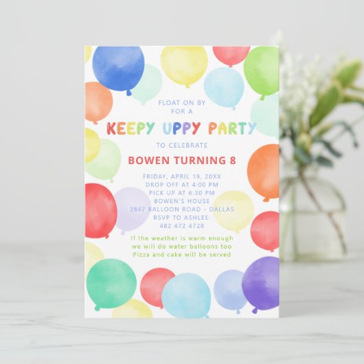 Ballon verjaardagsuitnodiging - Keep Up Party Kaart (Staand voorkant)