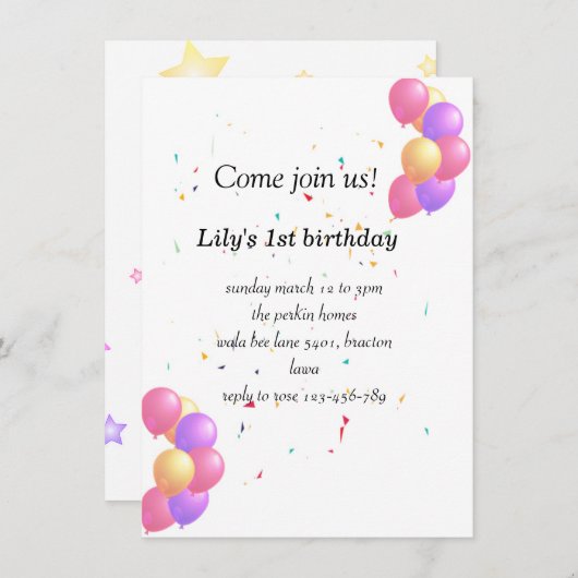 Ballon verjaardagsuitnodigingskaart voor leuke bab kaart (Voorkant / Achterkant)