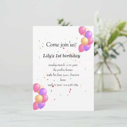 Ballon verjaardagsuitnodigingskaart voor leuke bab kaart (Staand voorkant)