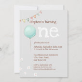 Ballon & Vlaggen 1e Verjaardag Uitnodiging (Voorkant)