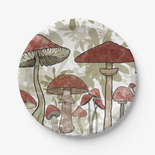 Ballon voor groene en rode paddenstoelen papieren bordje (Voorkant)