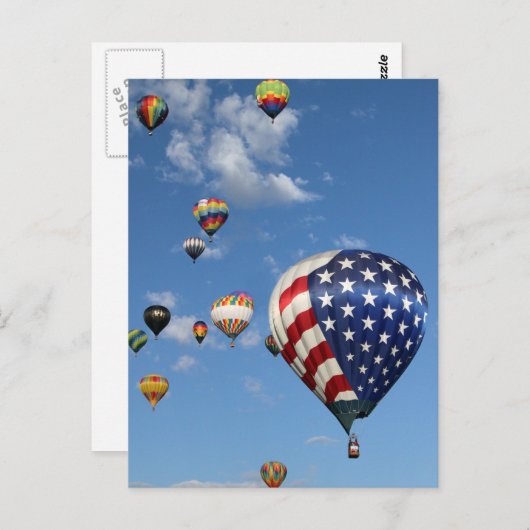 Ballon voor rode, witte en blauwe warme lucht briefkaart (Voorkant / Achterkant)