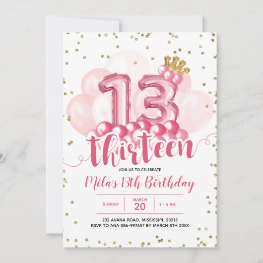 Ballon voor roze en gouden kroonwaal dertien verja kaart (Voorkant)