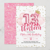 Ballon voor roze en gouden kroonwaal dertien verja kaart (Voorkant / Achterkant)