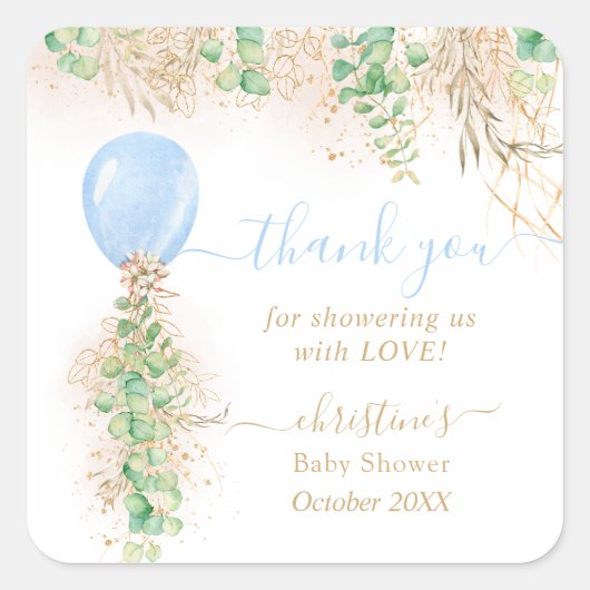 Ballon Waterverf Floral Baby shower Hartelijk dank Vierkante Sticker (Voorkant)