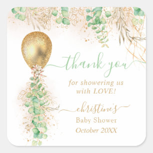 Ballon Waterverf Floral Baby shower Hartelijk dank Vierkante Sticker