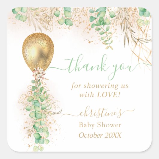 Ballon Waterverf Floral Baby shower Hartelijk dank Vierkante Sticker (Voorkant)