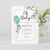 Ballon Waterverf Greenery oh baby shower Kaart (Staand voorkant)