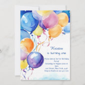 Ballon Waterverf Verjaardagsuitnodiging Kaart (Voorkant)