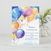 Ballon Waterverf Verjaardagsuitnodiging Kaart (Staand voorkant)